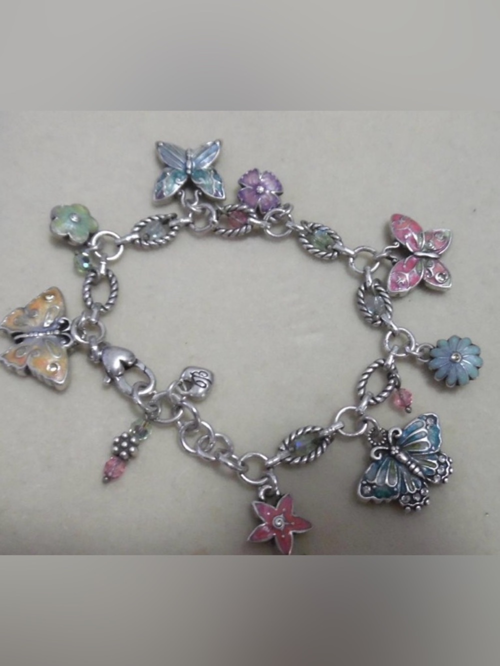 🦋 BRIGHTON 🌺 Silver Butterfly & Flower Charm Bracelet! - Picture 5 of 15